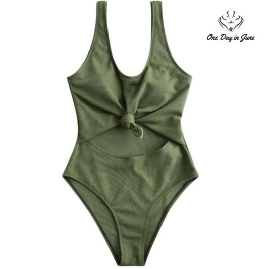 Zaful Tie Knot Ribbed One Piece Size S