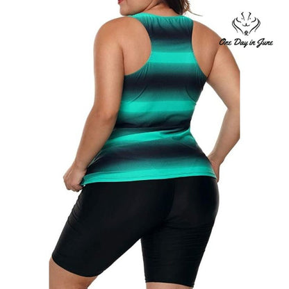 Lalagen Tankini Swimsuit Green Black Ombre Lace Up Racerback 2 Piece Size S