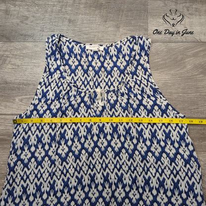 BrachLunchLounge Sleeveless Tank Top Blue White Ikat Print Boho Size S