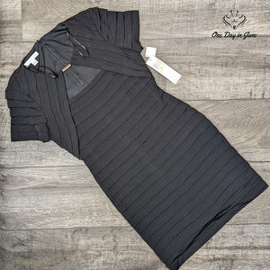 London Times Black Pleated Bodycon Sheath Cocktail Dress NWT Size 4