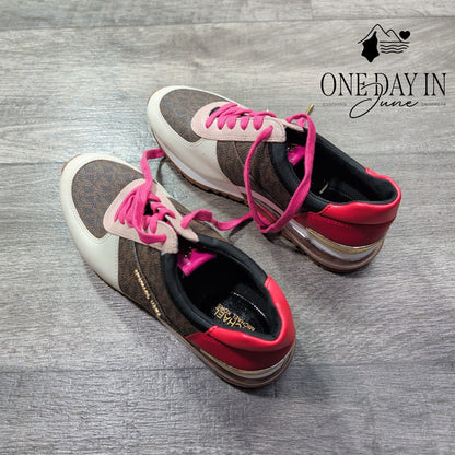 Michael Kors MK Logo Colorblock Sneakers Brown Pink Size 6.5
