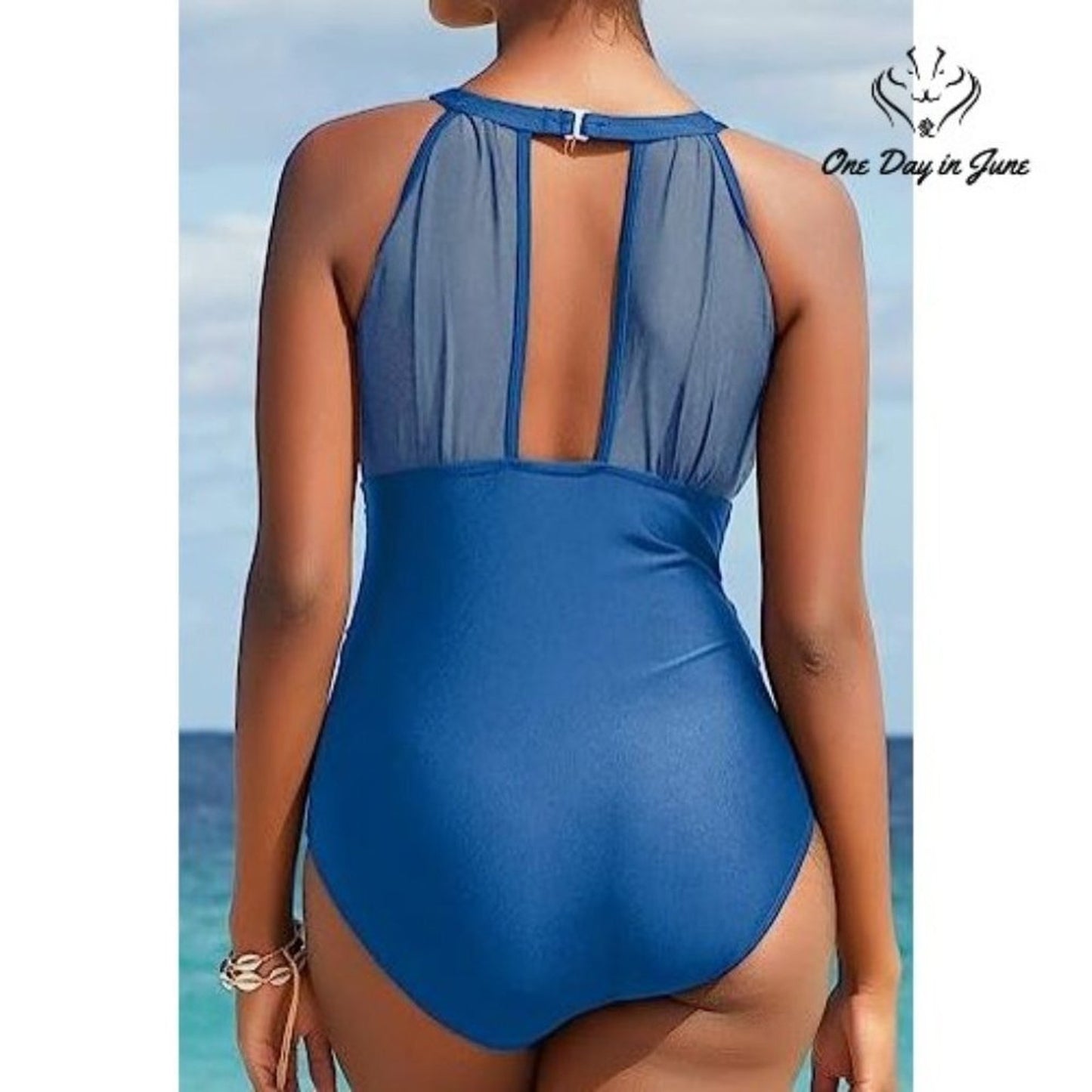 I2CRAZY High Neck Mesh One Piece Swimsuit Size M