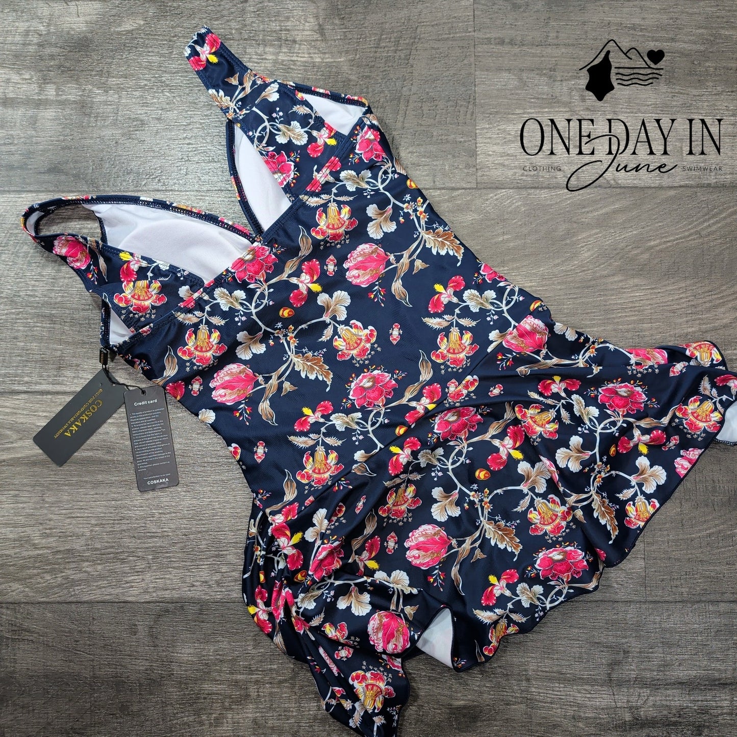 Cosaka Floral Swim Dress Womens One Piece Skirted Tummy Control NWT Size S