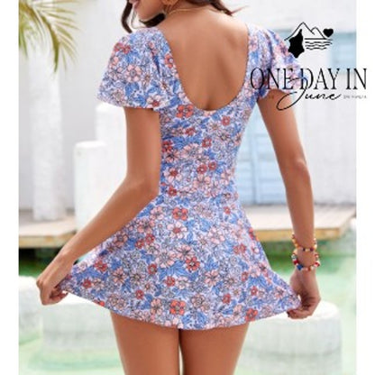 Aleumdr Ruffle Shoulder Swimdress One Piece Swimsuit Size M