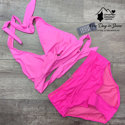 Blooming Jelly Halter Cross Front Wrap Ruched Bikini Swimsuit Size M