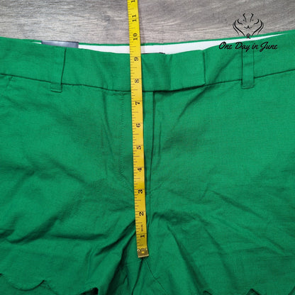 J. Crew 4" Scalloped Hem Shorts Kelly Green Linen Cotton NWT Size 8
