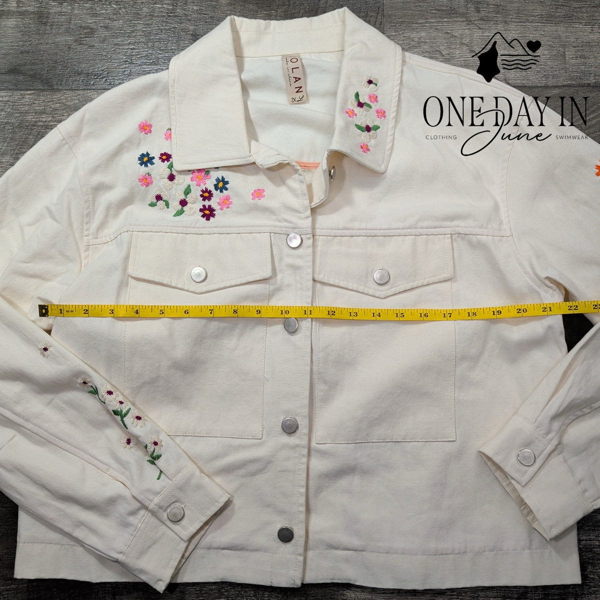 Dolan Anthropologie Floral Embroidered Denim Jacket Cream Size XL