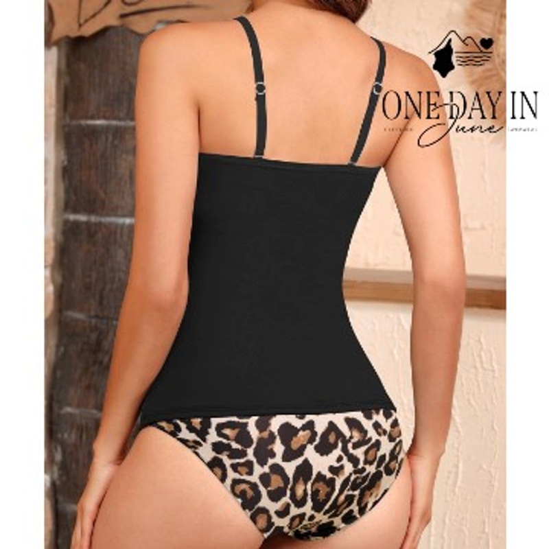 Aqua Eve Bandeau Tankini Swimsuit Black Leopard Print Ruched NWT Size S