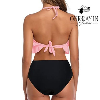 Tempt Me Halter Tie Back Flounce Bikini Swimsuit Size M