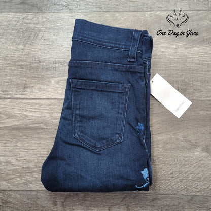 Karen Kane Midnight Sun Floral Embroidered Ankle Jeans Blue NWT Size 2