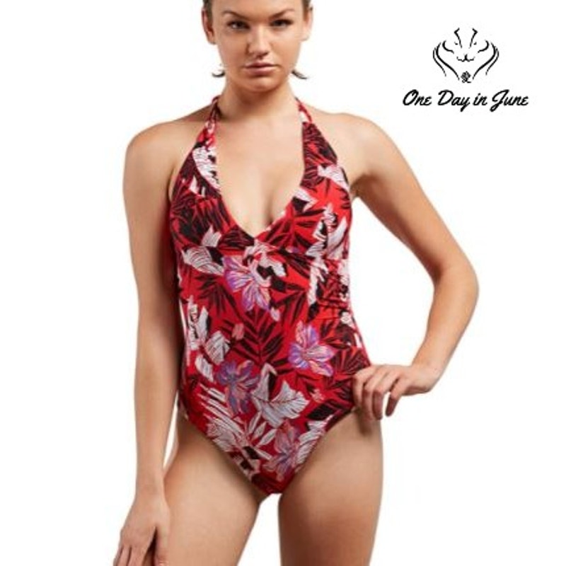 Volcom Sonic Bloom Floral Halter One Piece Swimsuit Red NWT Size XS