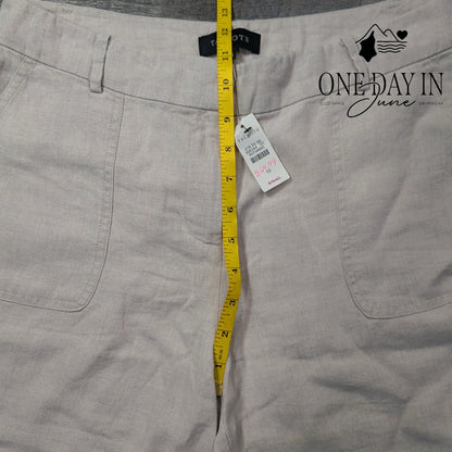 Talbots Linen Blend Pants Beige Natural Straight Leg Patch Pockets NWT Size 10