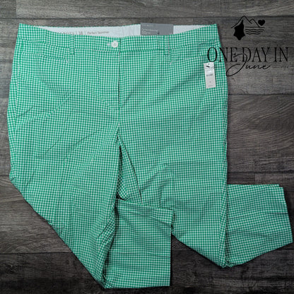 Talbots Perfect Skimmer Pedal Pusher Pants Green White Gingham NWT Size 18