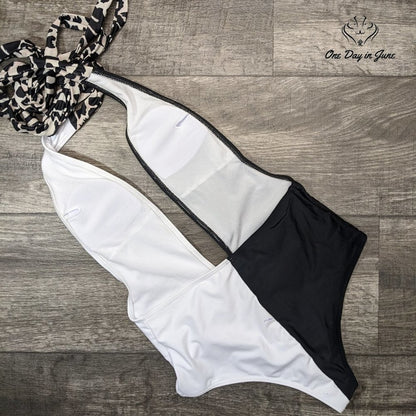 ALove Deep V Tie Wrap One Piece Swimsuit Size S