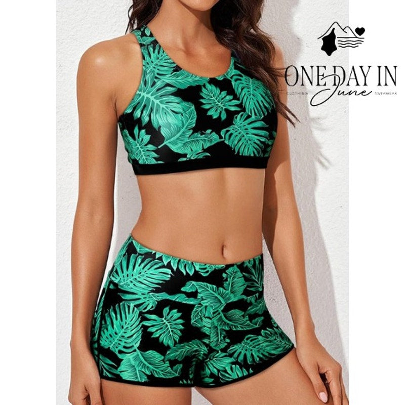 CharmLeaks Crop Boyshort 3 Piece Tankini Swimsuit Size L