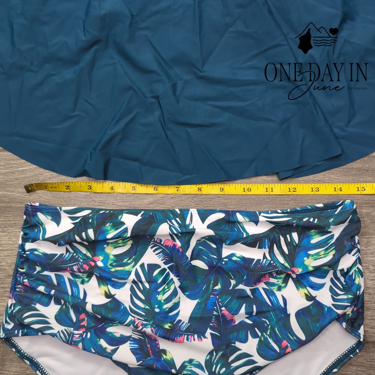 Adisputent Flounce Tankini High Waist Tropical Bikini Swimsuit Teal NWT Size XL