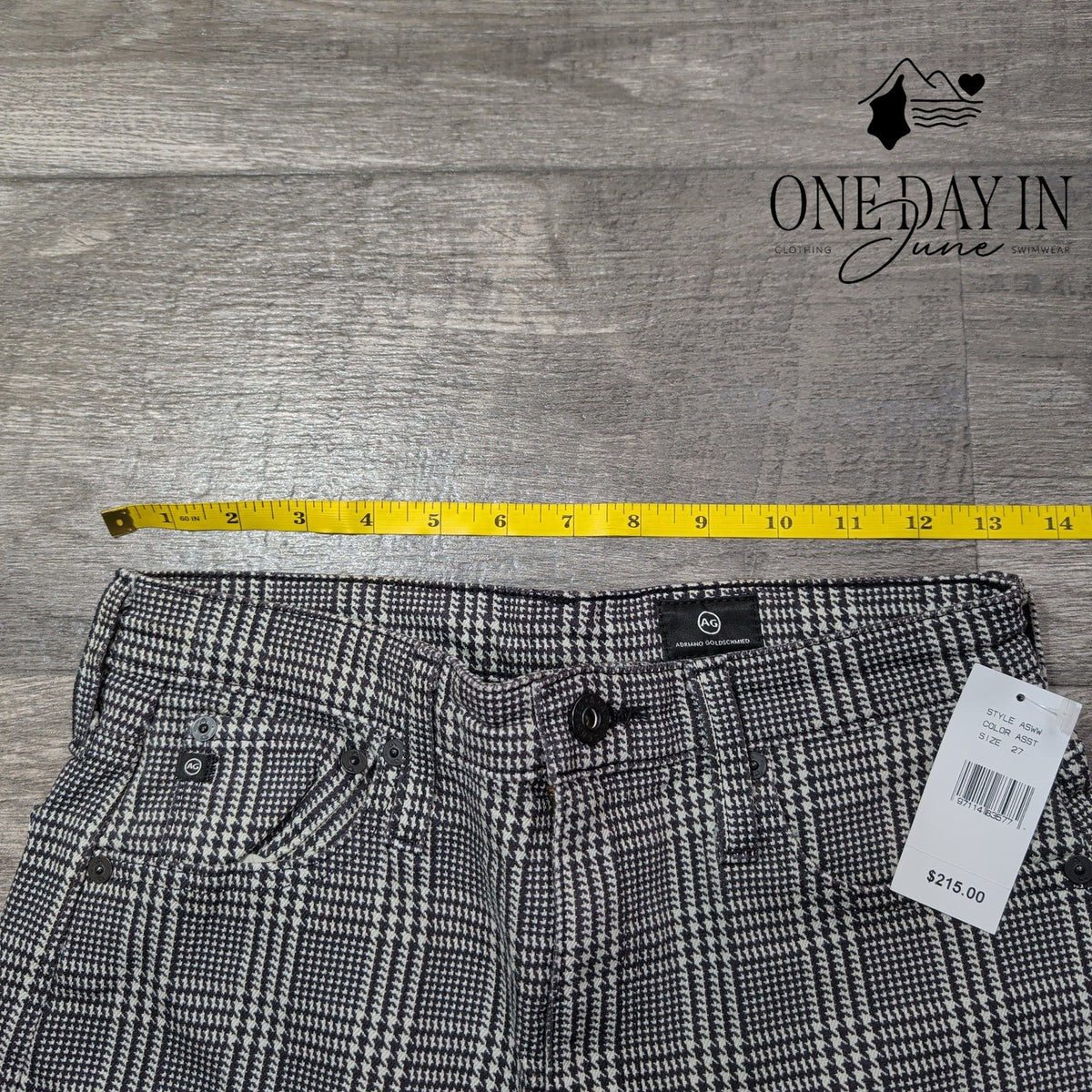 AG Adriano Goldschmied Cropped Wide Leg Pants Black White Plaid NWT Size 4 (27)
