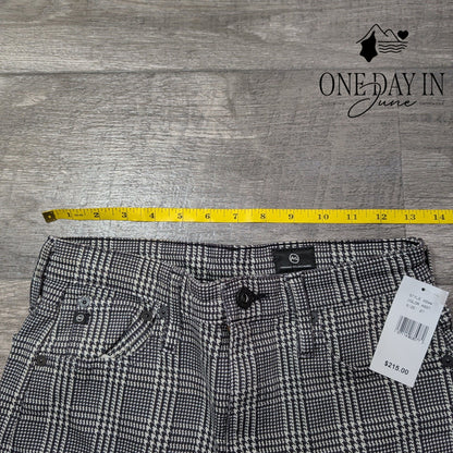 AG Adriano Goldschmied Cropped Wide Leg Pants Black White Plaid NWT Size 4 (27)