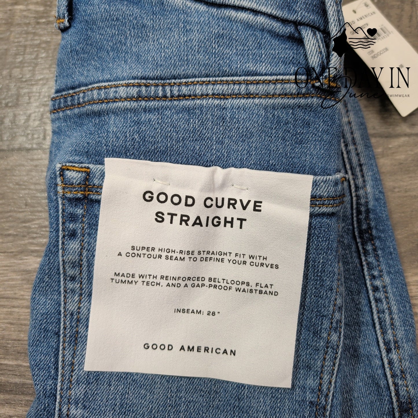Good American Good Curve Straight Jeans Indigo338 Distressed NWT Size 00