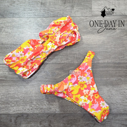 Shenhe Floral Ring Bandeau Bikini Swimsuit Size XS