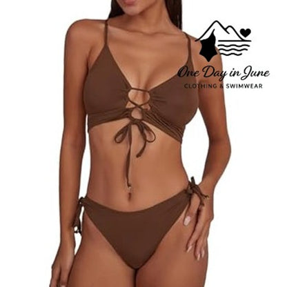 CHYRII Strappy Keyhooe Tie Side Bikini Swimsuit Size L