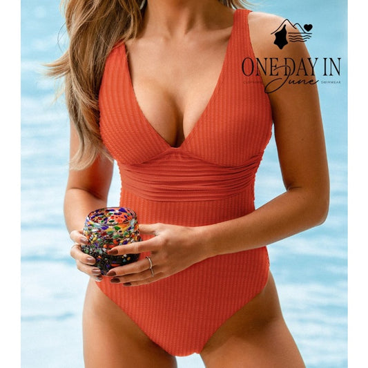 Cupshe Textured V Neck One Piece Swimsuit Size XL