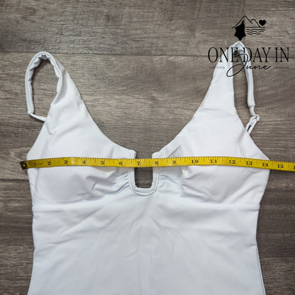 CharmLeaks U Wire One Piece Swimsuit White Plunge Neck High Cut Size S
