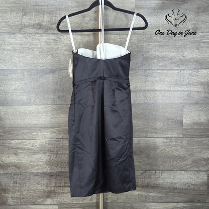 David's Bridal Black Ivory Satin Bow Strapless Cocktail Dress NWT Size 4