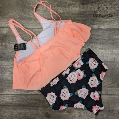 Souqfone Ruffled Flounce High Waist Bikini Swimsuit Size XL