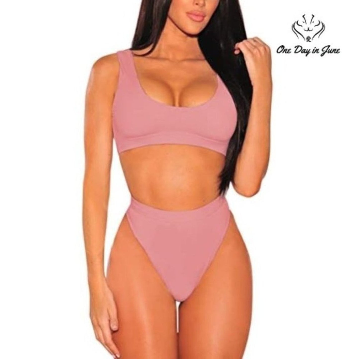 Pink Queen Crop Top High Waist Bikini Swimsuit Size S
