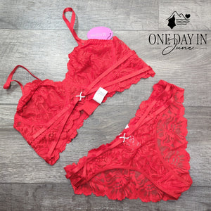 AvidLove Underwire Floral Lace Bra Panty Lingerie Set Red NWT Size L