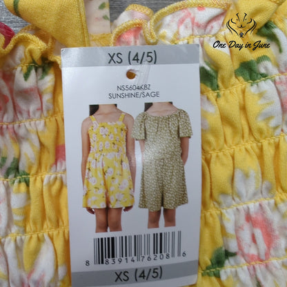 Zunie Girl Girls Smocked Floral Romper Yellow Daisy Sleeveless NWT Size XS (4/5)
