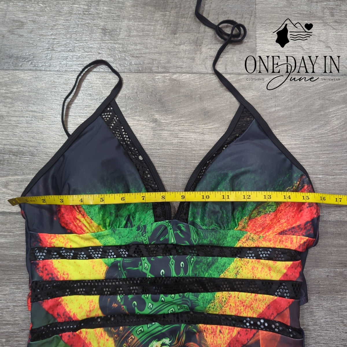 CharmLeaks Rasta Lion Print Halter One Piece Swimsuit Black Mesh NWT Size M
