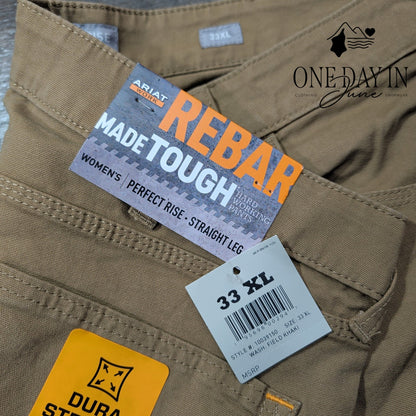 Ariat Rebar Perfect Rise Straight Leg Work Pants Field Khaki NWT Size 33 (16)