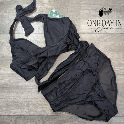 Blooming Jelly High Waist Cross Front Tie Bikini Swimsuit Size L