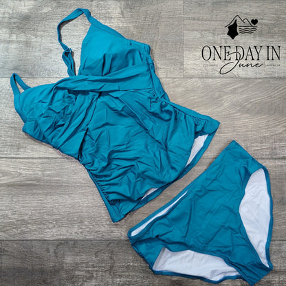 B2Prity Twist Front Tie Back Tankini Swimsuit Size M