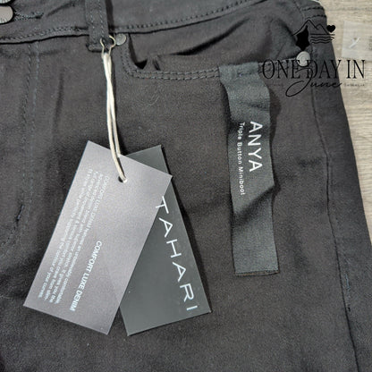 Tahari Anya Jeans Black Triple Button Mini Boot Stretch NWT Size 10 (30)
