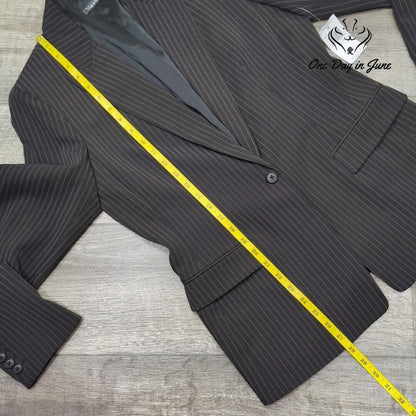 Tahari Pinstripe Blazer Black Light Pink Single Button Career Jacket NWT Size 10