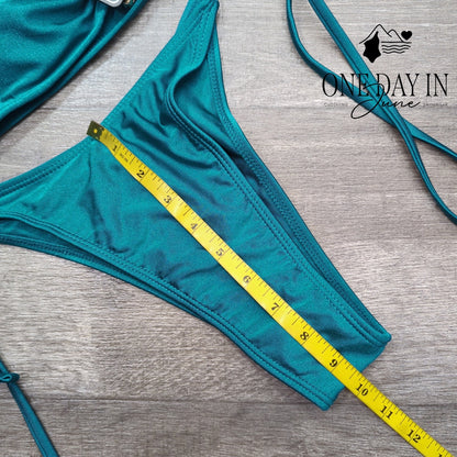 Zaful Bandeau Tie Side Bikini Swimsuit Teal Gold Hardware Strapless NWT Size M