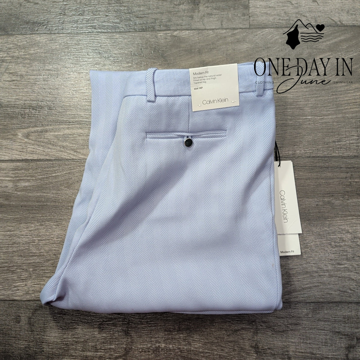 Calvin Klein Petite Modern Fit Herringbone Tapered Dress Pants Blue NWT Size 14P