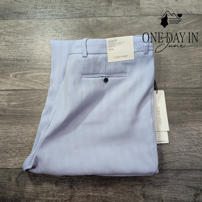Calvin Klein Petite Modern Fit Herringbone Tapered Dress Pants Blue NWT Size 14P
