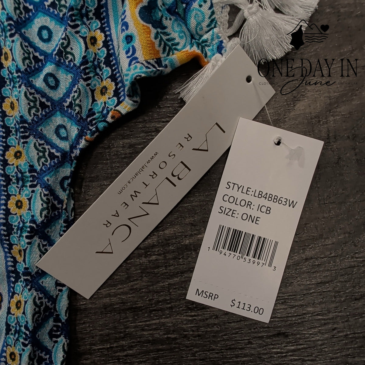 La Blanca Scarf City Kimono Swim Cover Up Blue Tassel Resortwear NWT Size OS
