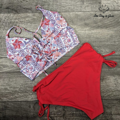 Charmleaks Lace Up Side Tie Back Bikini Swimsuit Size M