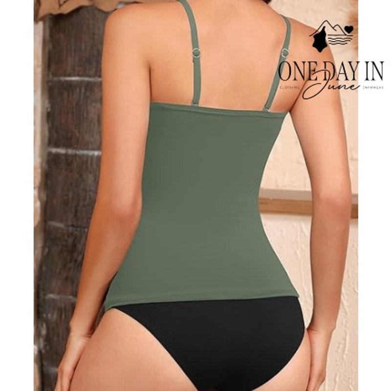 Aqua Eve Bandeau Tankini Swimsuit Green Black Tummy Control NWT Size L