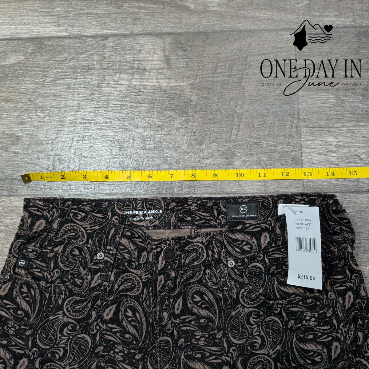 AG Adriano Goldschmied Prima Ankle Velvet Paisley Cigarette Jeans NWT Size 4