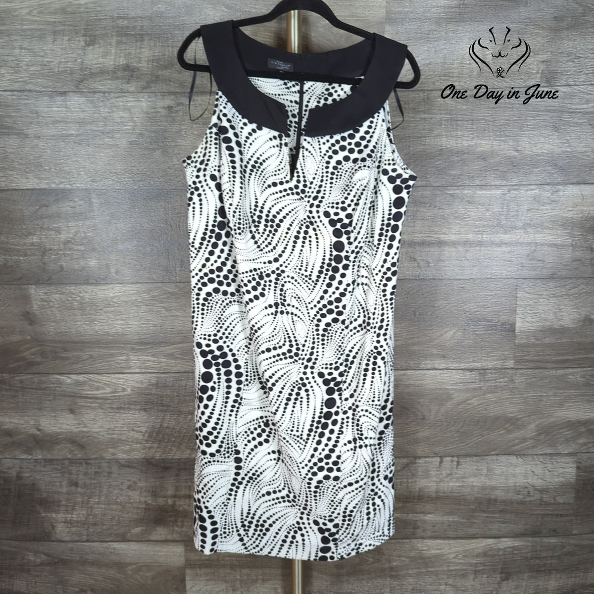 Kim Rogers Black White Abstract Dot Print Sleeveless Sheath Dress Size 14W