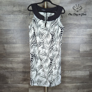Kim Rogers Black White Abstract Dot Print Sleeveless Sheath Dress Size 14W