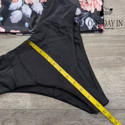 Zaful Bandeau Floral High Cut Bikini Swimsuit Size M