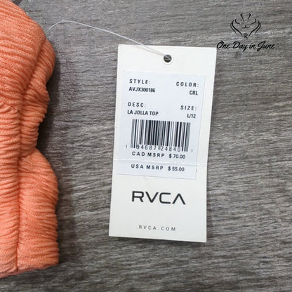 RVCA La Jolla Crop Bikini Top Coral Textured Strappy NWT $55 Size L