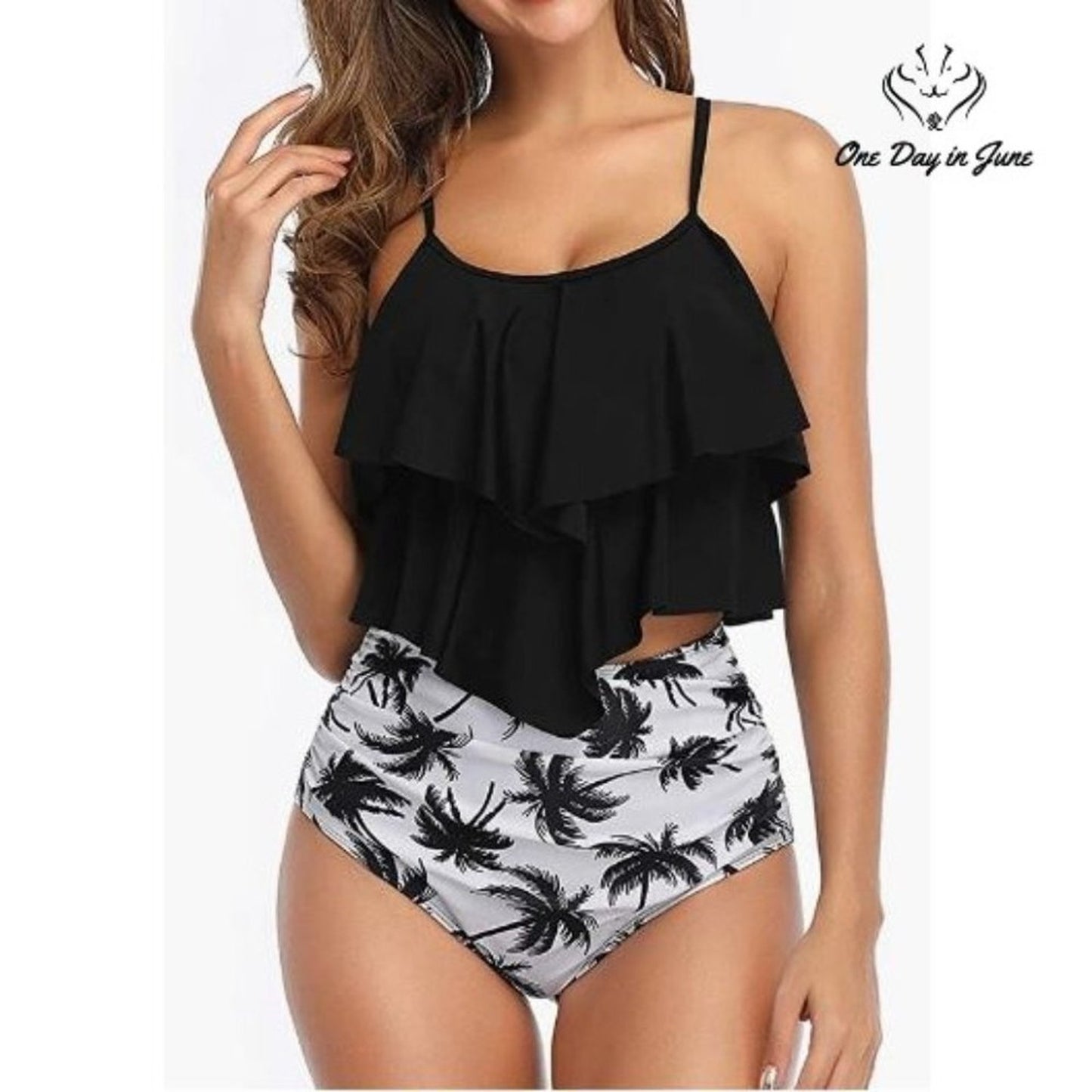 Papasgix Double Flounce Ruffled Top High Waist Bikini Swimsuit Size XL